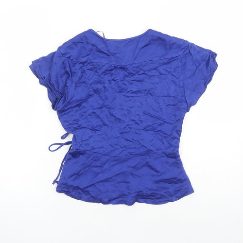 Zara Womens Blue Viscose Wrap Blouse Size S V-Neck