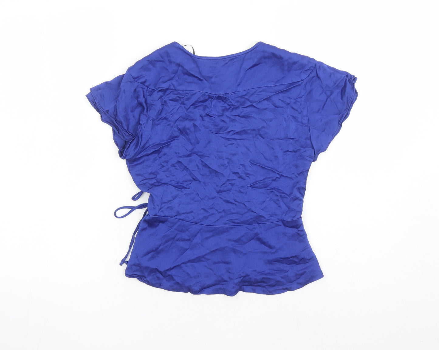 Zara Womens Blue Viscose Wrap Blouse Size S V-Neck