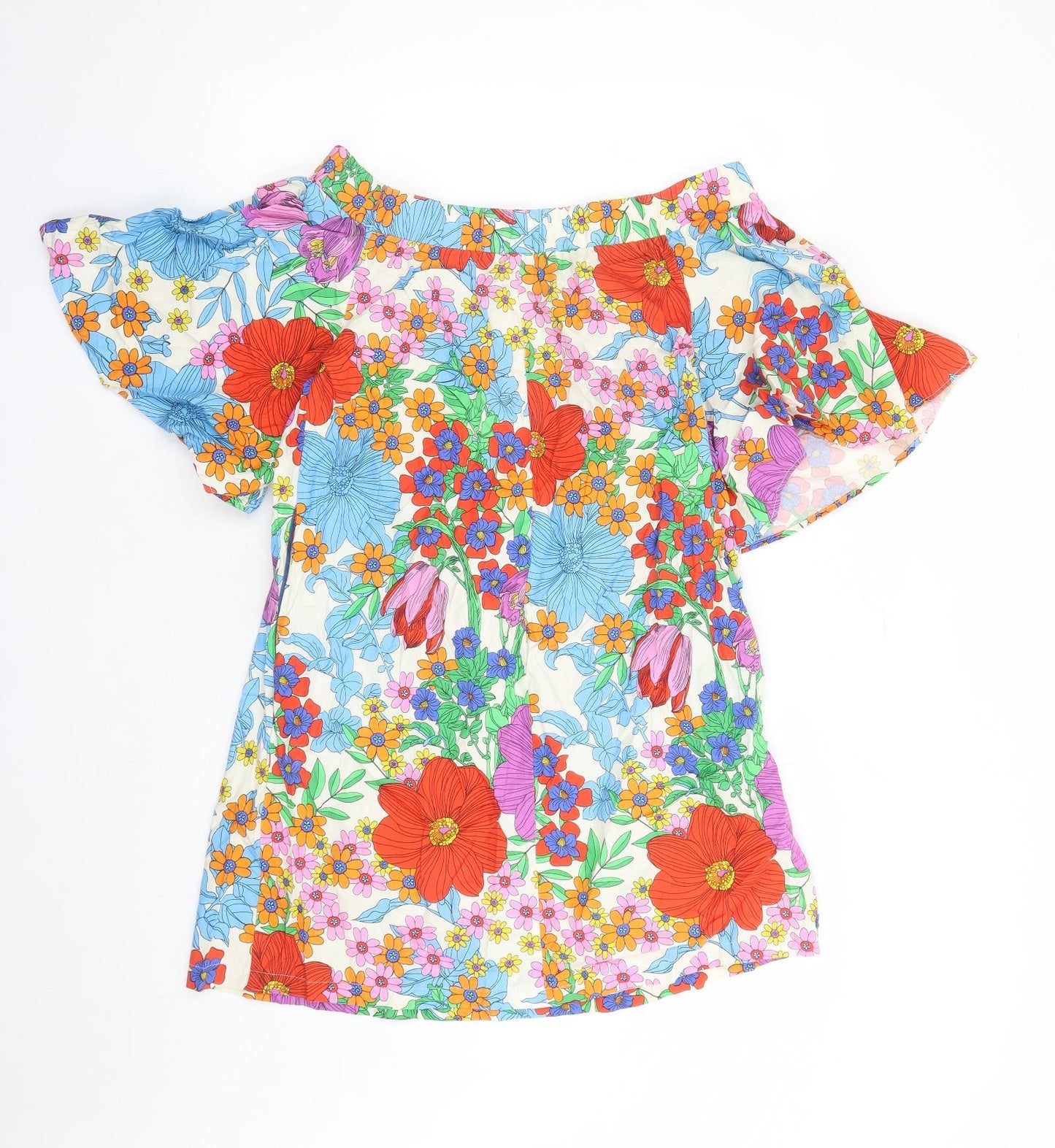 H&M Womens Multicoloured Fair Isle 100% Cotton A-Line Size 10 Boat Neck Pullover