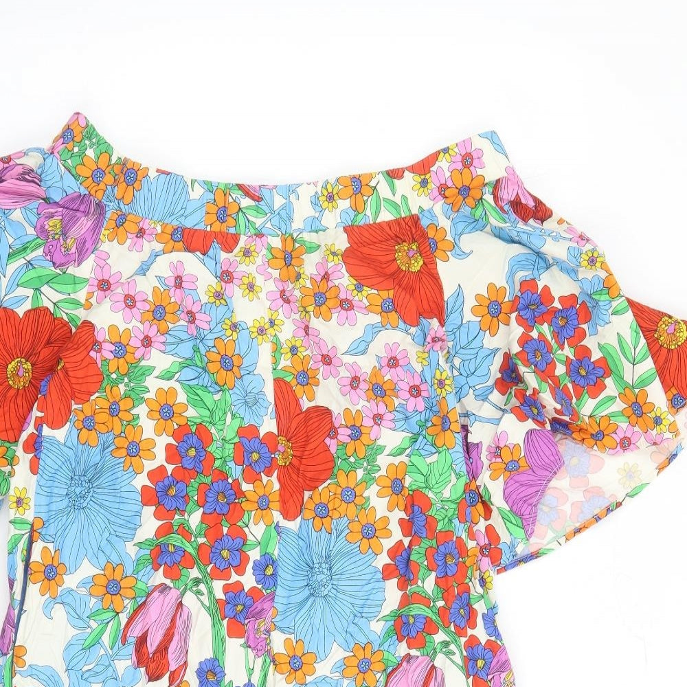 H&M Womens Multicoloured Fair Isle 100% Cotton A-Line Size 10 Boat Neck Pullover