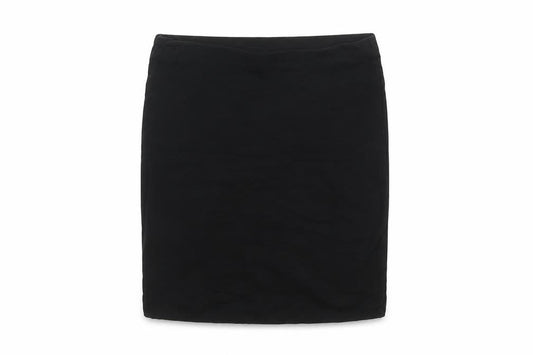 Front view of H&M women’s black cotton bandage skirt, size XS, - elasticated waist