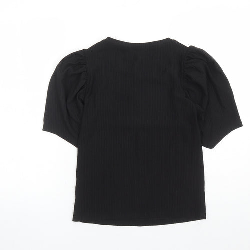 New Look Womens Black Polyester Basic T-Shirt Size 12 Round Neck
