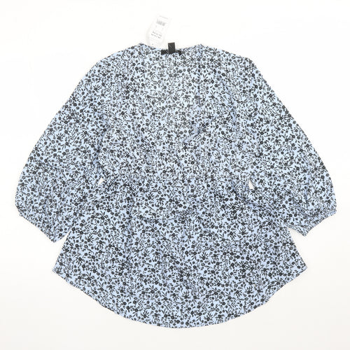 New Look Womens Blue Floral Polyester Basic Blouse Size 6 V-Neck