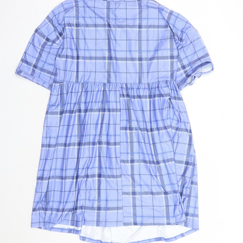 Urban Threads Womens Blue Plaid Polyester A-Line Size 12 Round Neck Pullover