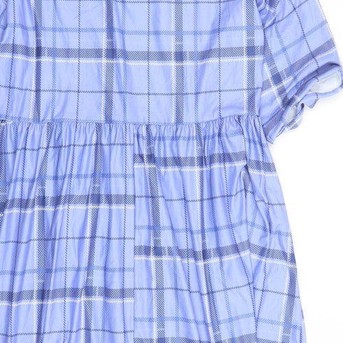 Urban Threads Womens Blue Plaid Polyester A-Line Size 12 Round Neck Pullover