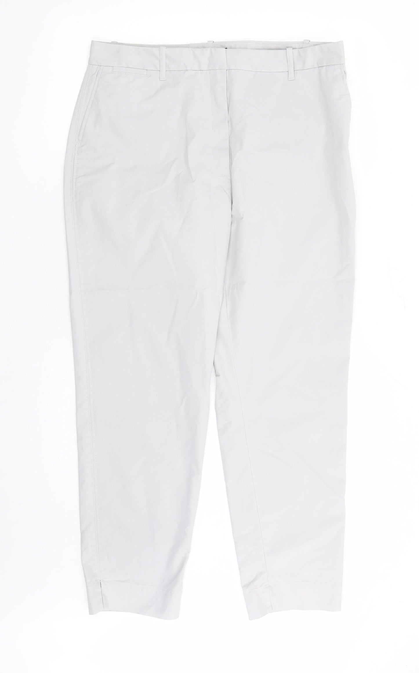 Marks and Spencer Womens Grey Cotton Chino Trousers Size 16 L28 in Regular Zip - Pockets