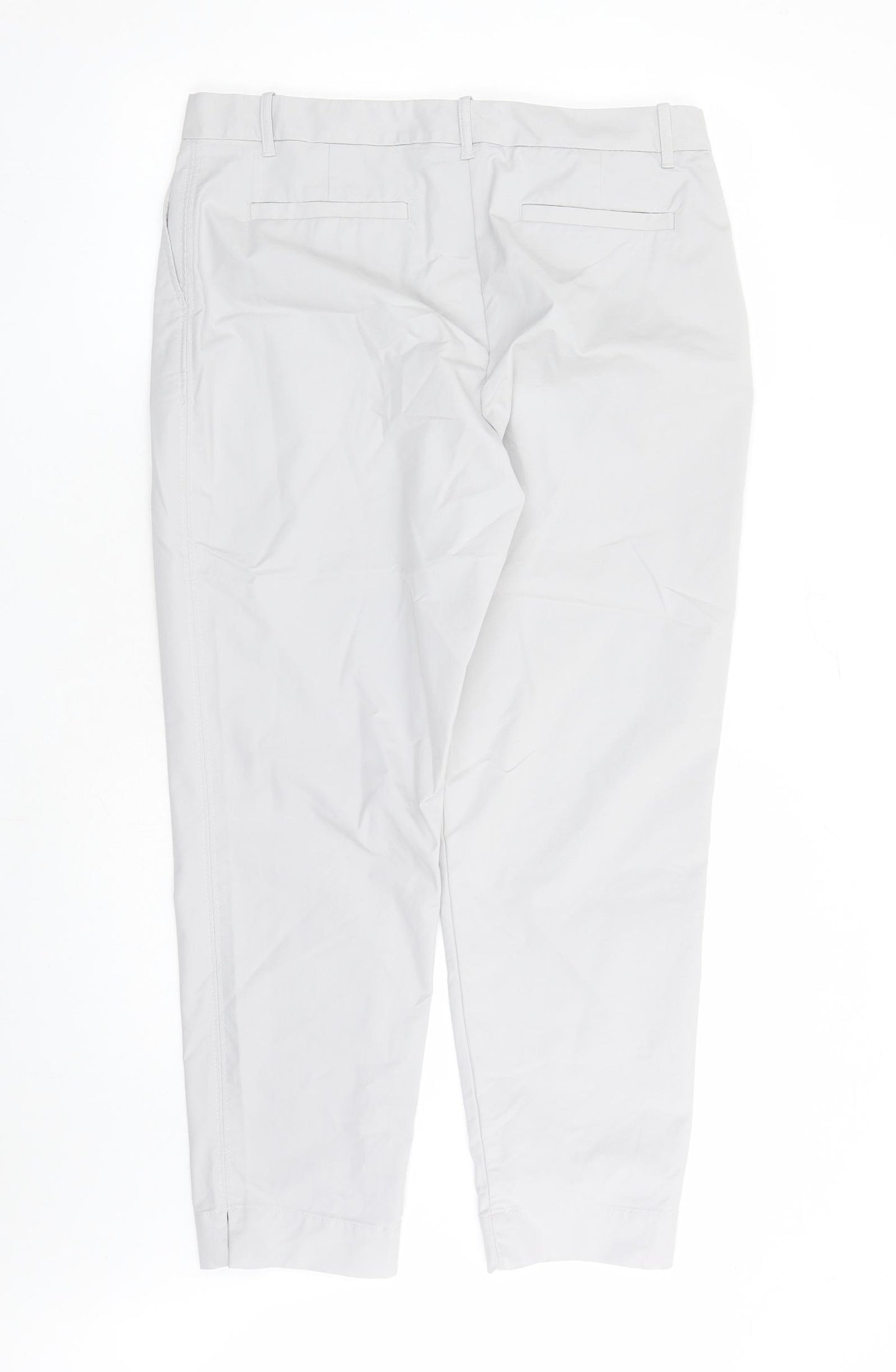 Marks and Spencer Womens Grey Cotton Chino Trousers Size 16 L28 in Regular Zip - Pockets