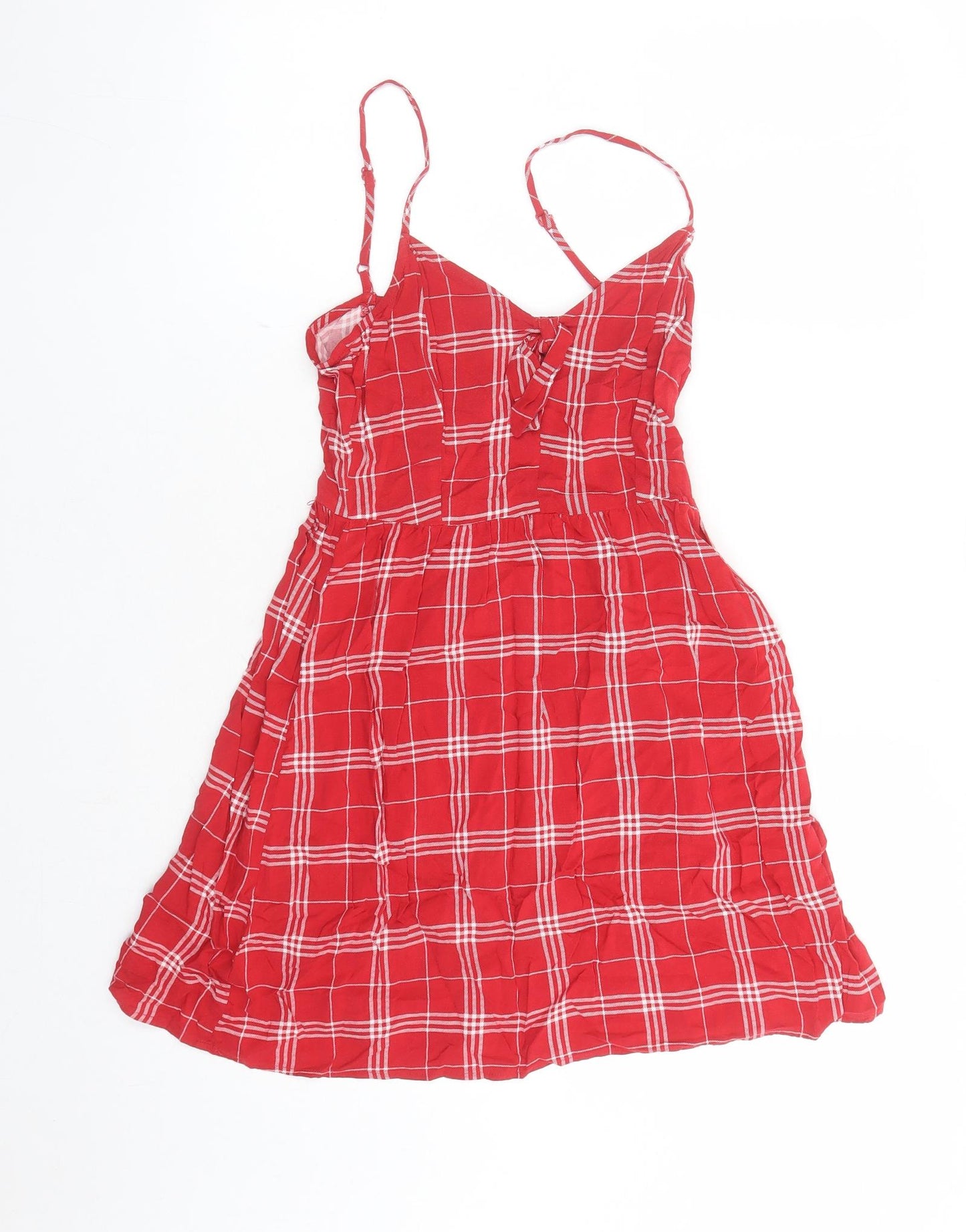 Divided by H&M Womens Red Check Viscose Slip Dress Size 8 V-Neck Pullover