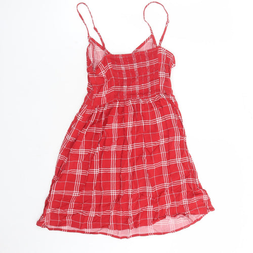 Divided by H&M Womens Red Check Viscose Slip Dress Size 8 V-Neck Pullover
