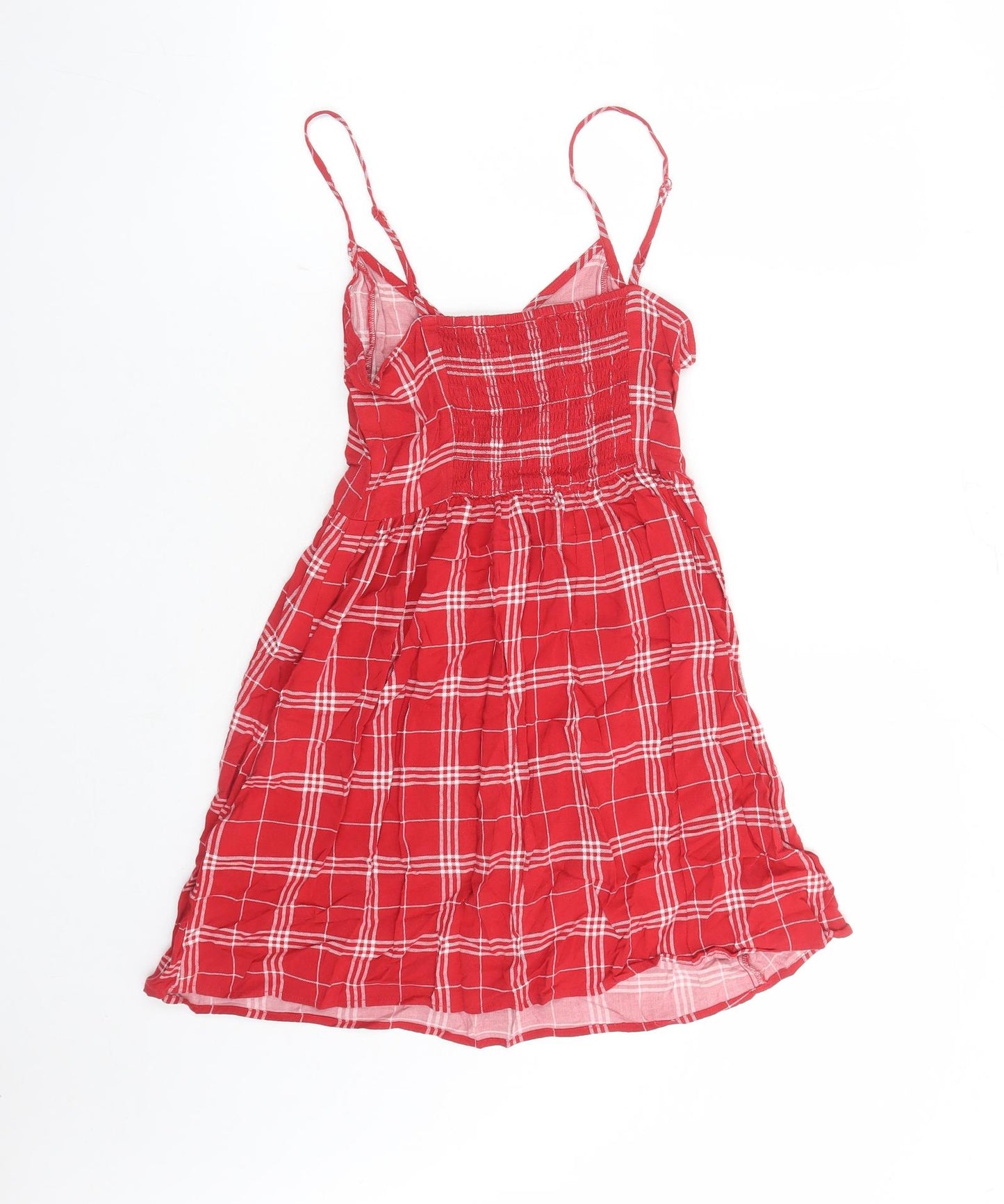 Divided by H&M Womens Red Check Viscose Slip Dress Size 8 V-Neck Pullover