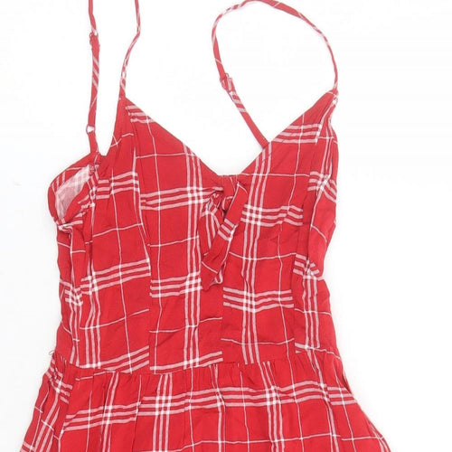 Divided by H&M Womens Red Check Viscose Slip Dress Size 8 V-Neck Pullover