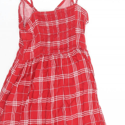 Divided by H&M Womens Red Check Viscose Slip Dress Size 8 V-Neck Pullover