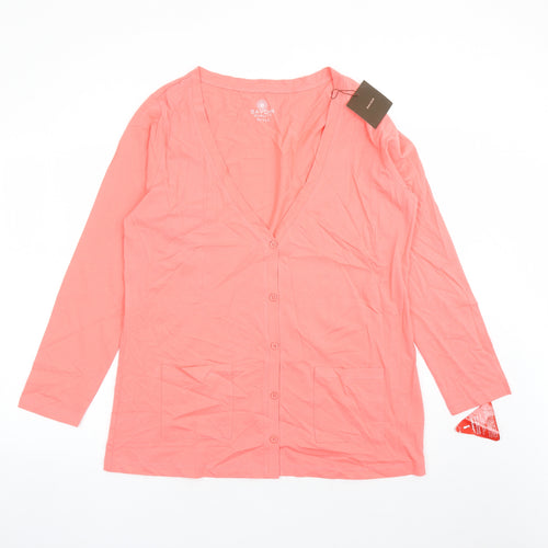 Savior Womens Pink V-Neck 100% Cotton Cardigan Jumper Size 18 - Pockets