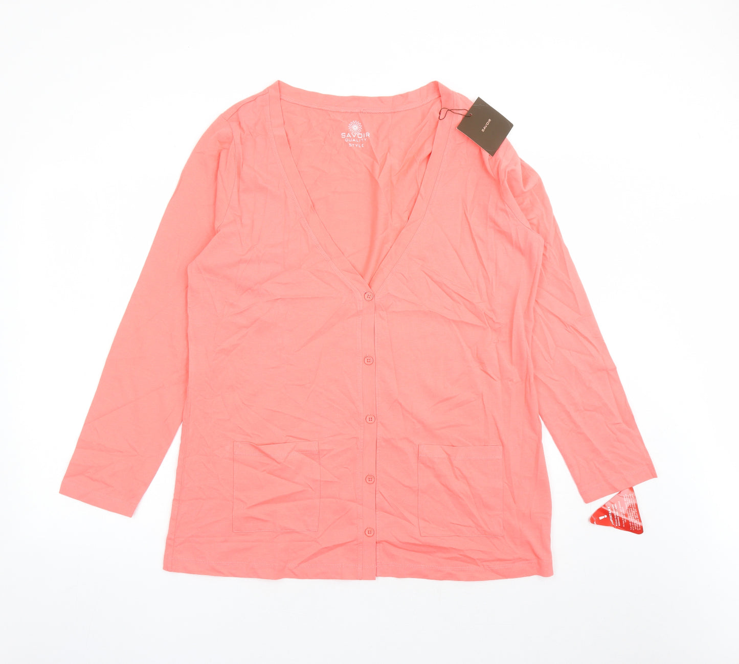 Savior Womens Pink V-Neck 100% Cotton Cardigan Jumper Size 18 - Pockets