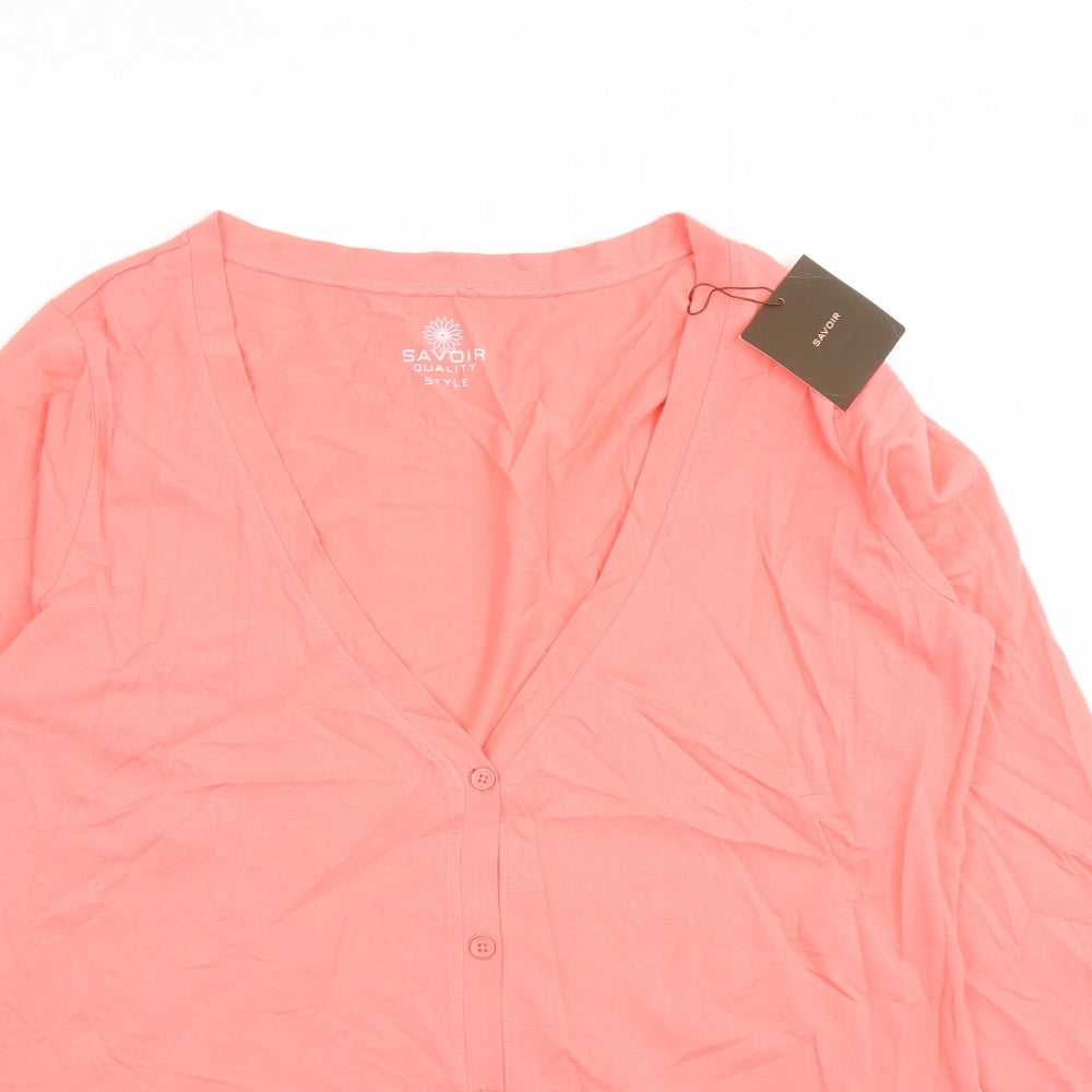 Savior Womens Pink V-Neck 100% Cotton Cardigan Jumper Size 18 - Pockets