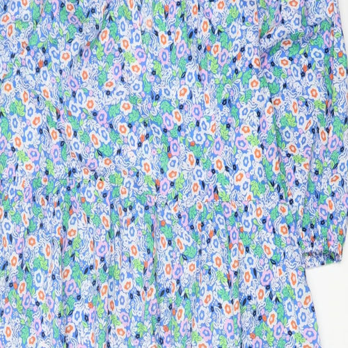 Marks and Spencer Womens Blue Floral Cotton A-Line Size 12 Round Neck Tie