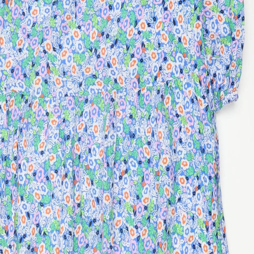 Marks and Spencer Womens Blue Floral Cotton A-Line Size 12 Round Neck Tie