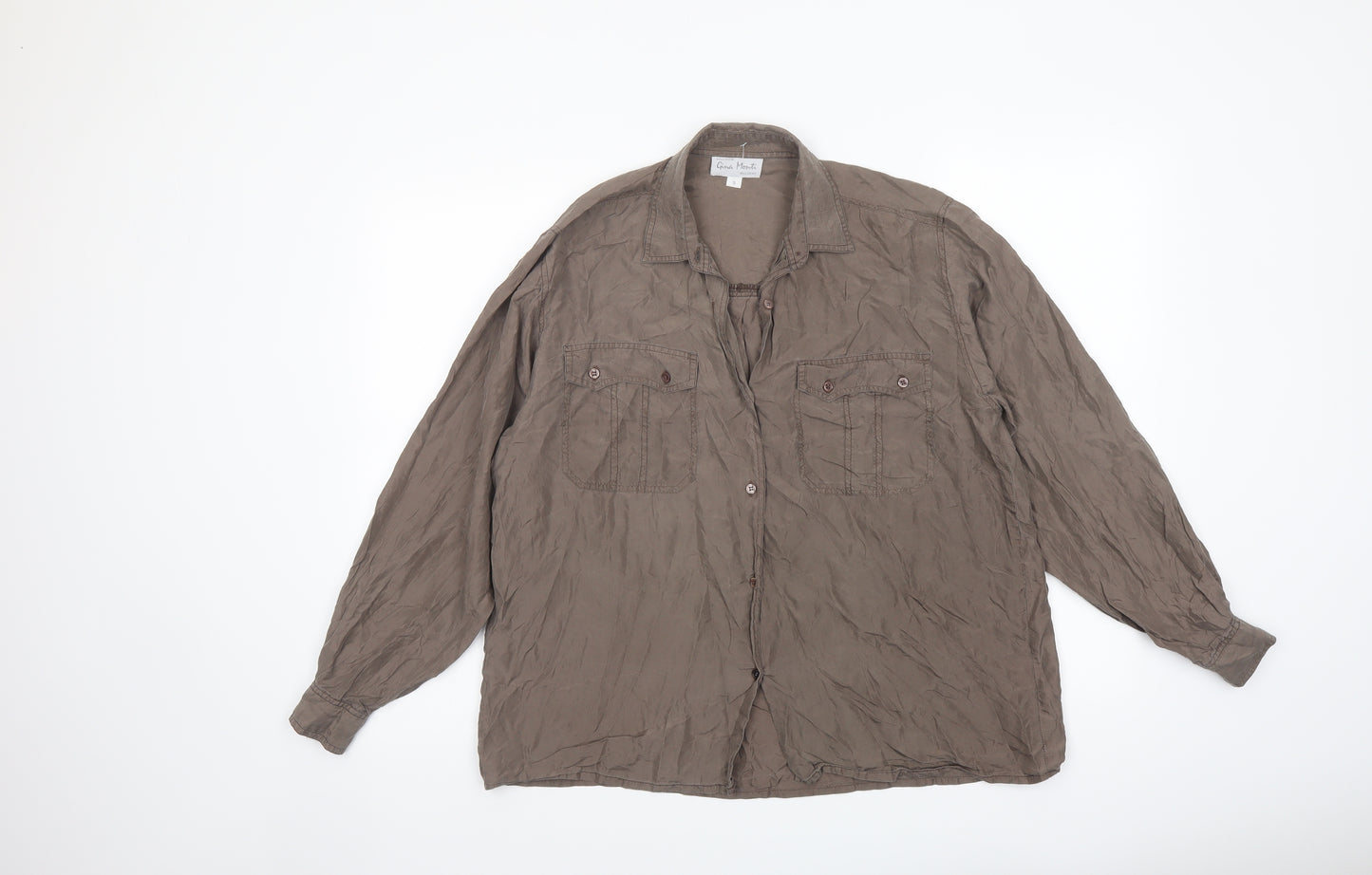 Giana Morti Womens Brown Silk Basic Button-Up Size S Collared