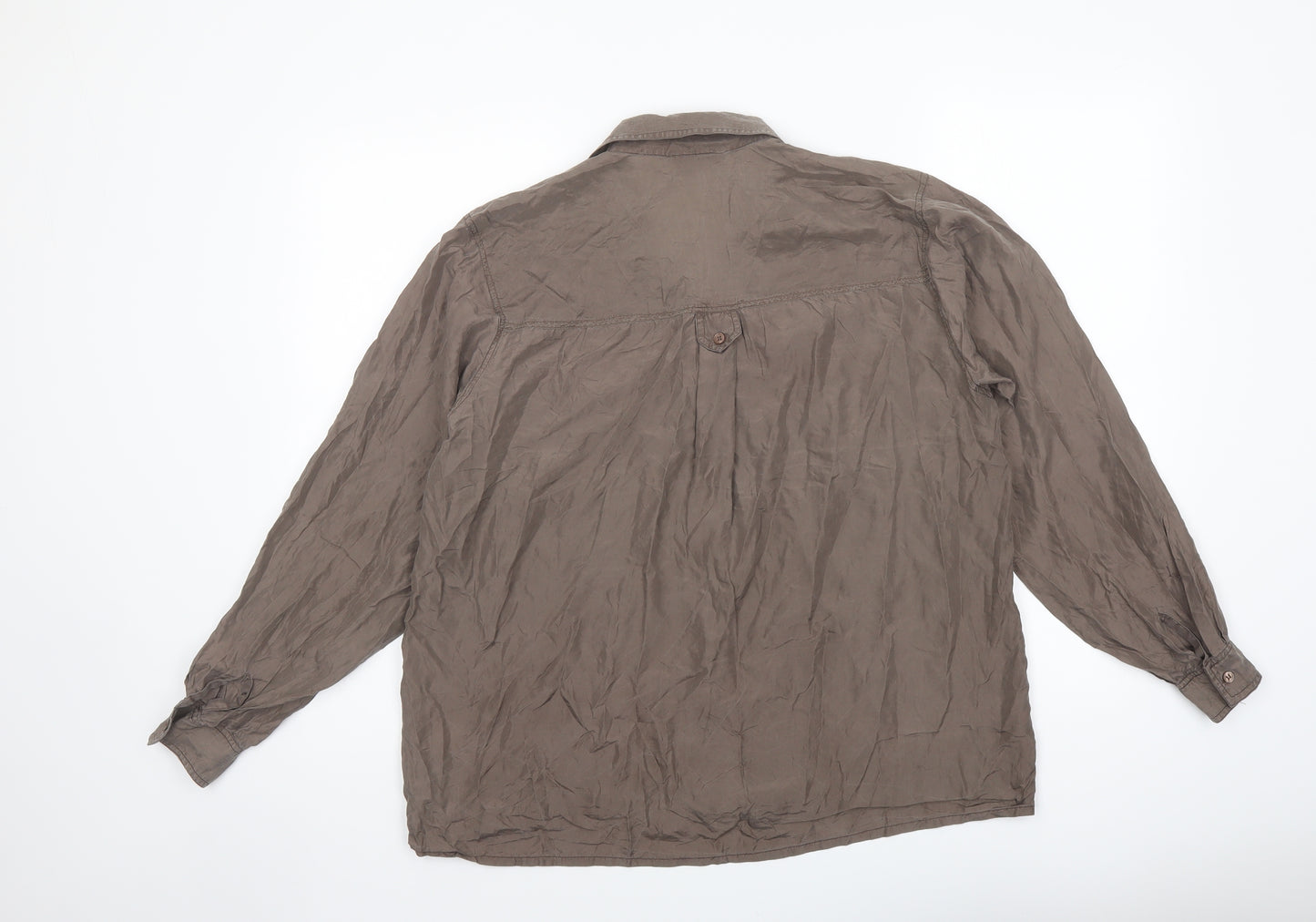 Giana Morti Womens Brown Silk Basic Button-Up Size S Collared