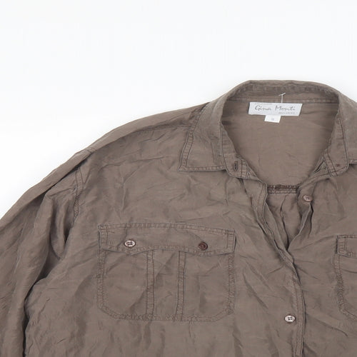 Giana Morti Womens Brown Silk Basic Button-Up Size S Collared