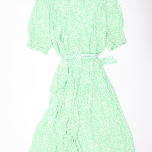 Marks and Spencer Womens Green Floral Viscose A-Line Size 20 V-Neck Pullover