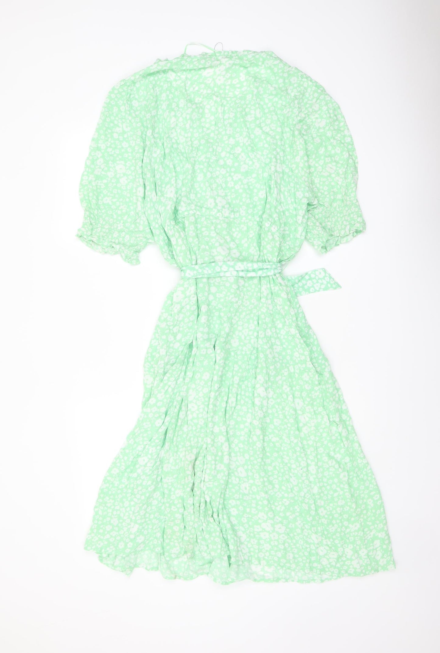 Marks and Spencer Womens Green Floral Viscose A-Line Size 20 V-Neck Pullover