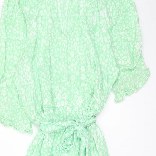Marks and Spencer Womens Green Floral Viscose A-Line Size 20 V-Neck Pullover