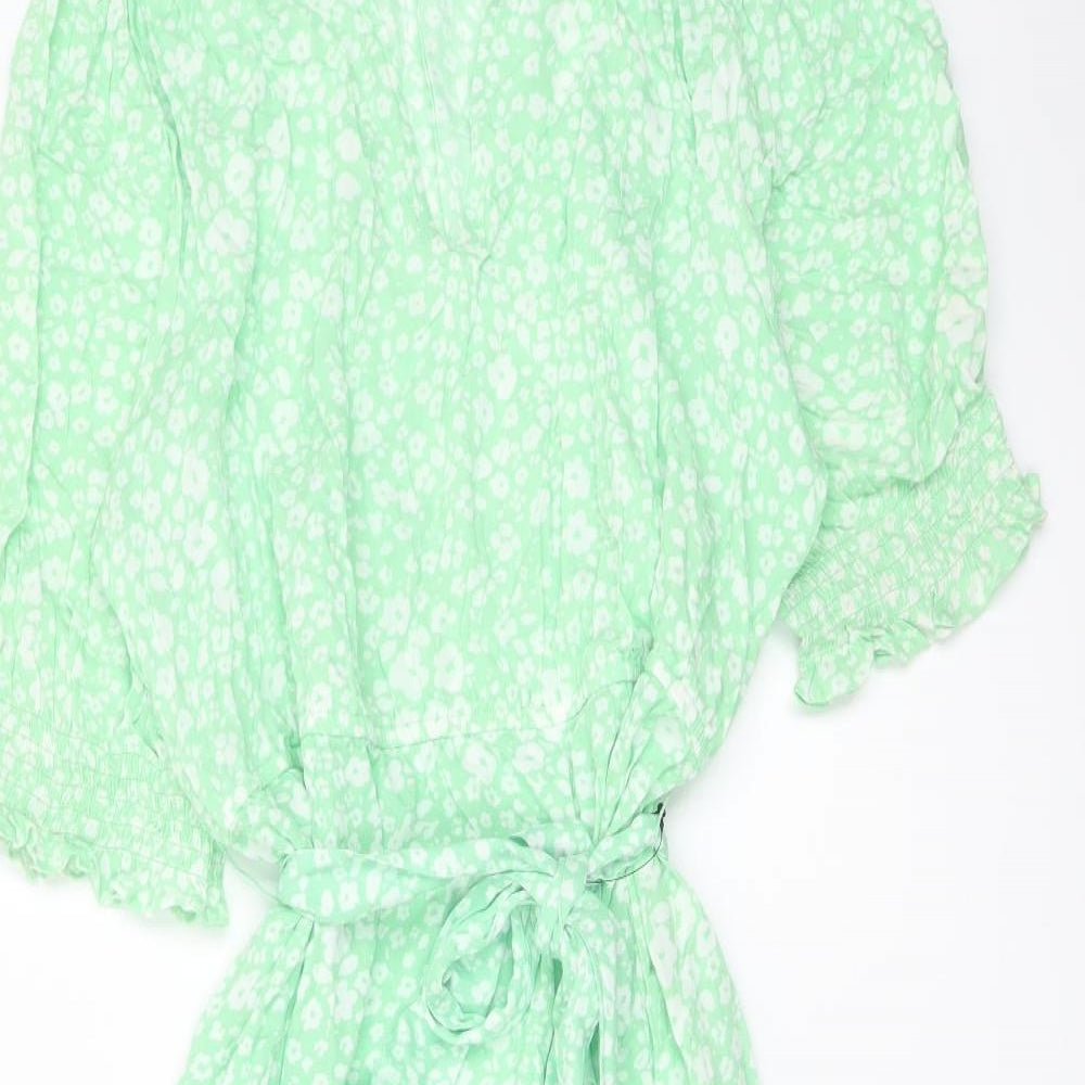 Marks and Spencer Womens Green Floral Viscose A-Line Size 20 V-Neck Pullover