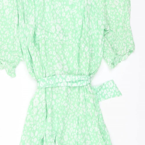 Marks and Spencer Womens Green Floral Viscose A-Line Size 20 V-Neck Pullover