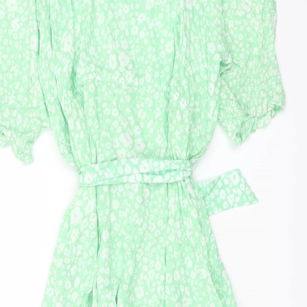 Marks and Spencer Womens Green Floral Viscose A-Line Size 20 V-Neck Pullover