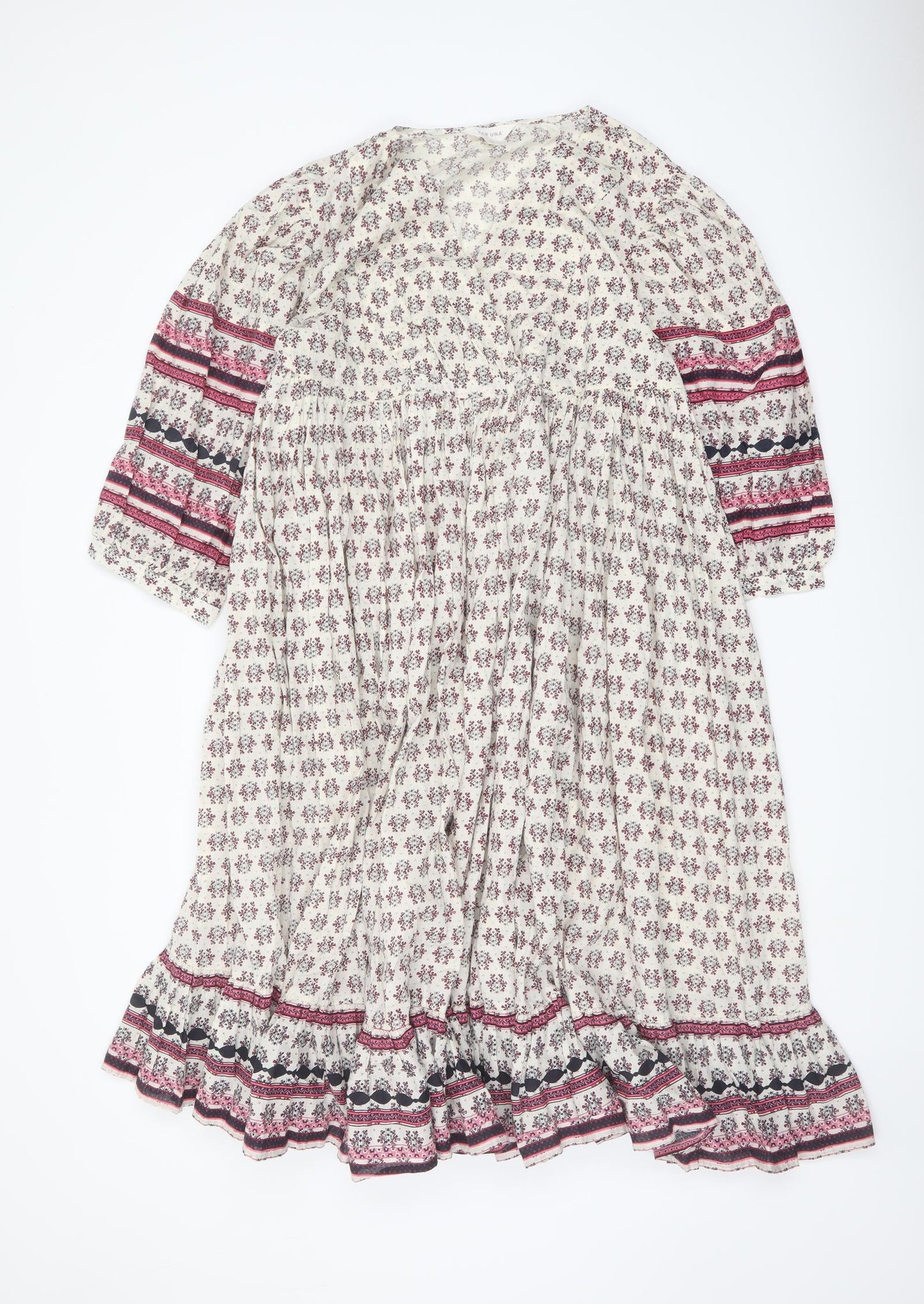 Per Una Womens Multicoloured Geometric Cotton A-Line Size M V-Neck Pullover