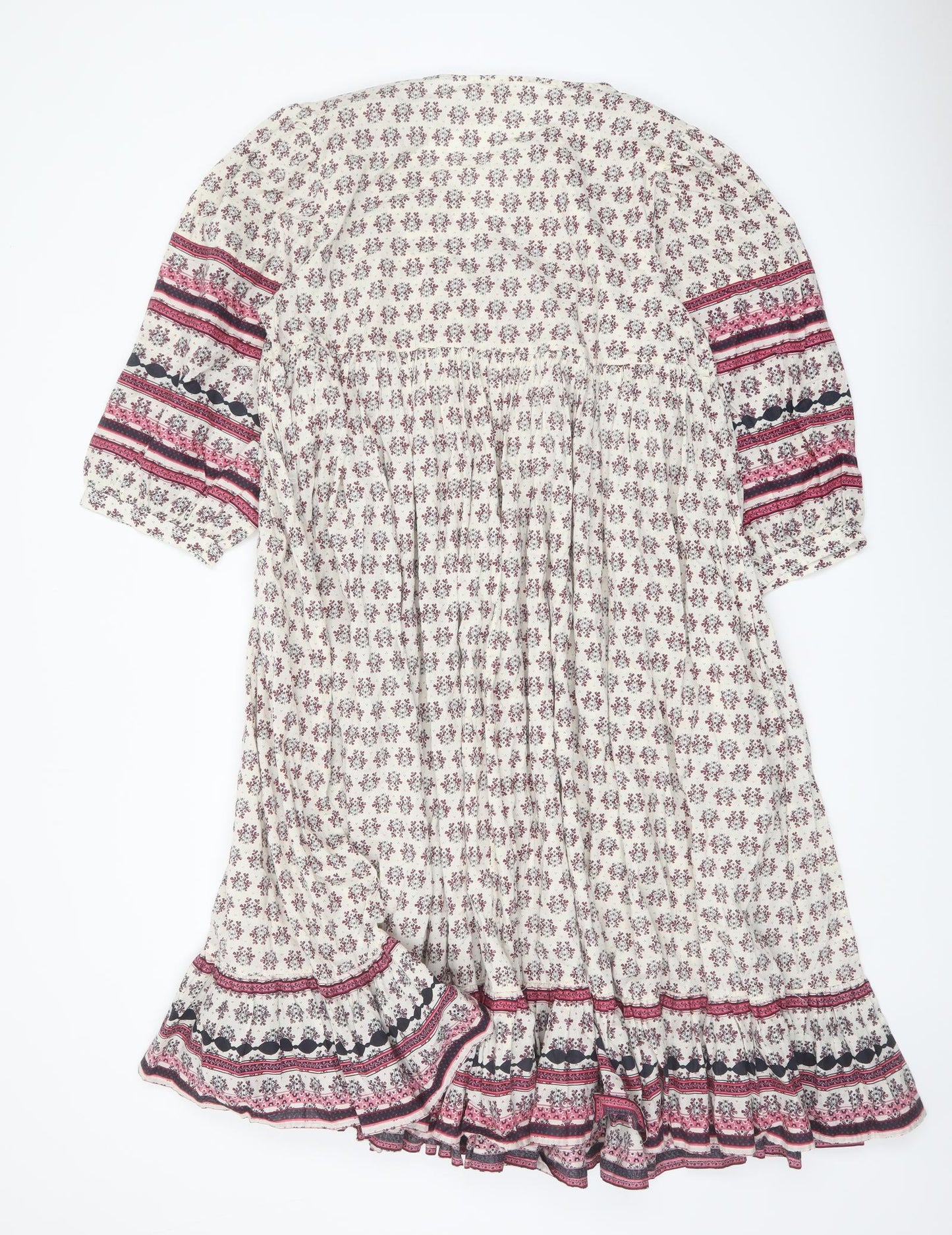 Per Una Womens Multicoloured Geometric Cotton A-Line Size M V-Neck Pullover