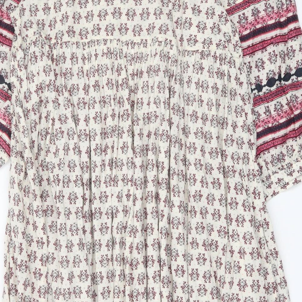 Per Una Womens Multicoloured Geometric Cotton A-Line Size M V-Neck Pullover