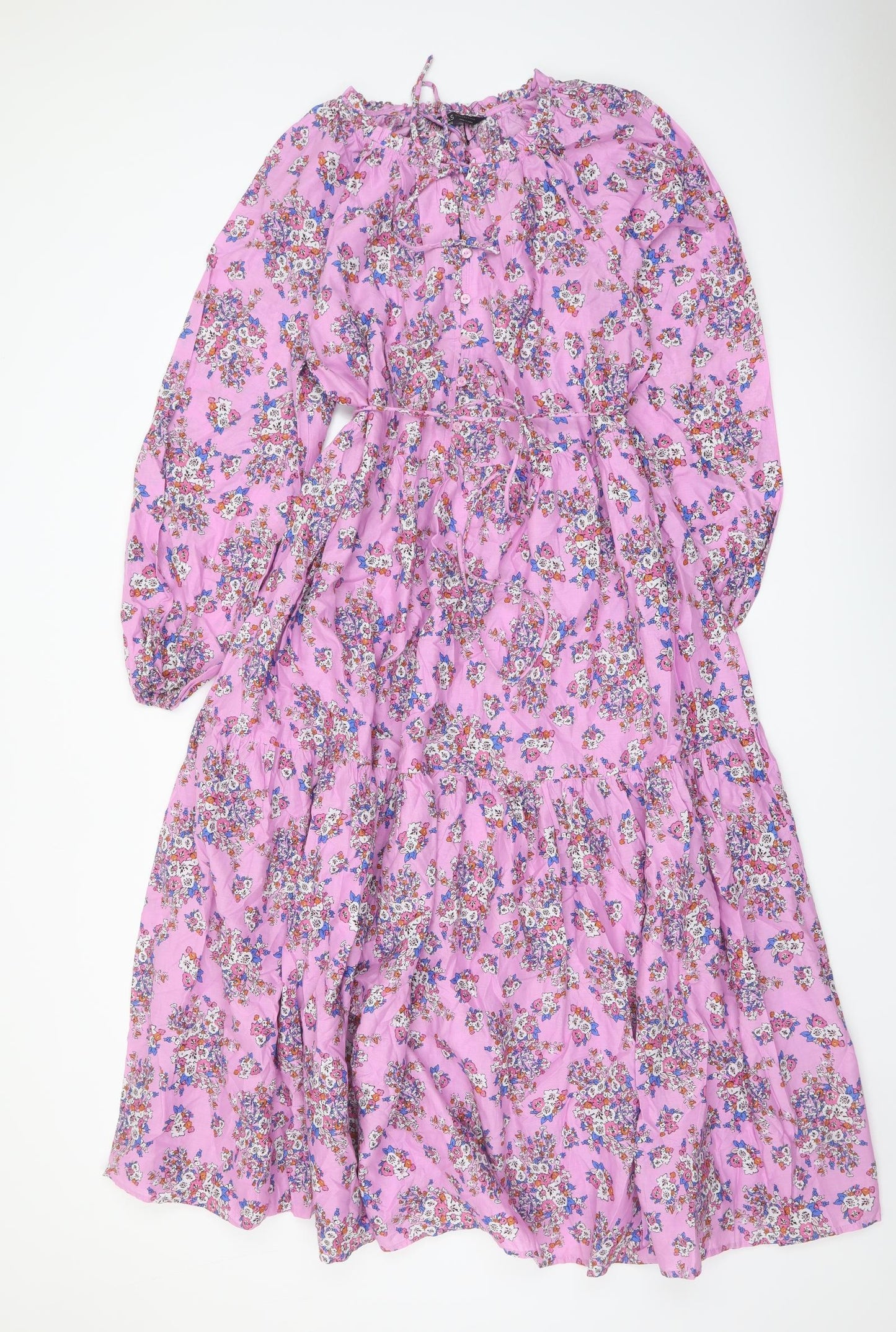 Marks and Spencer Womens Purple Floral Cotton Maxi Size 14 Round Neck Tie