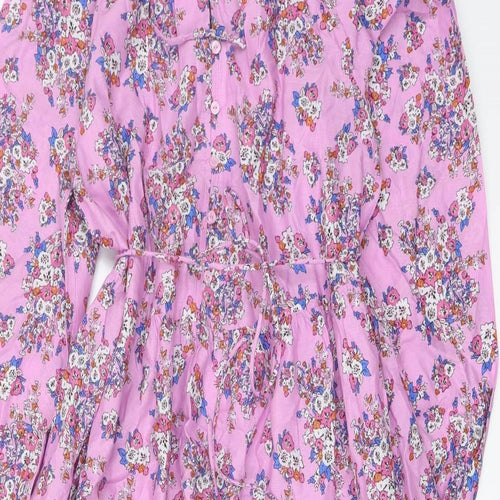 Marks and Spencer Womens Purple Floral Cotton Maxi Size 14 Round Neck Tie