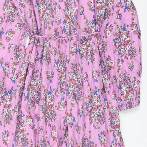 Marks and Spencer Womens Purple Floral Cotton Maxi Size 14 Round Neck Tie