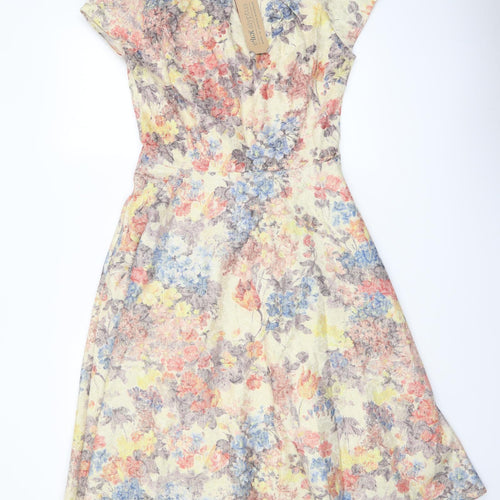 UK alyptus Womens Multicoloured Floral Polyester Skater Dress Size S Round Neck Zip