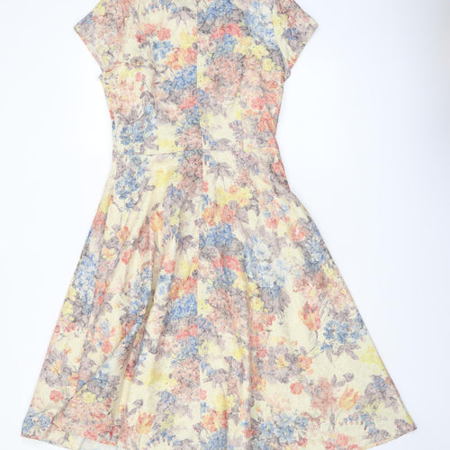 UK alyptus Womens Multicoloured Floral Polyester Skater Dress Size S Round Neck Zip