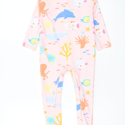 Marks and Spencer Girls Pink Geometric Polyamide Jumpsuit One-Piece Size 2-3 Years Zip - Swim Jumpsuit