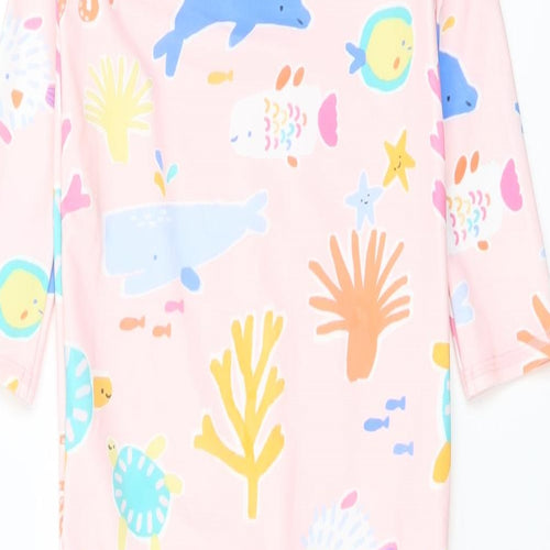 Marks and Spencer Girls Pink Geometric Polyamide Jumpsuit One-Piece Size 2-3 Years Zip - Swim Jumpsuit