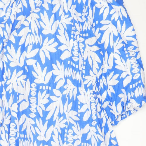 Marks and Spencer Womens Blue Geometric Cotton A-Line Size 12 Round Neck Tie