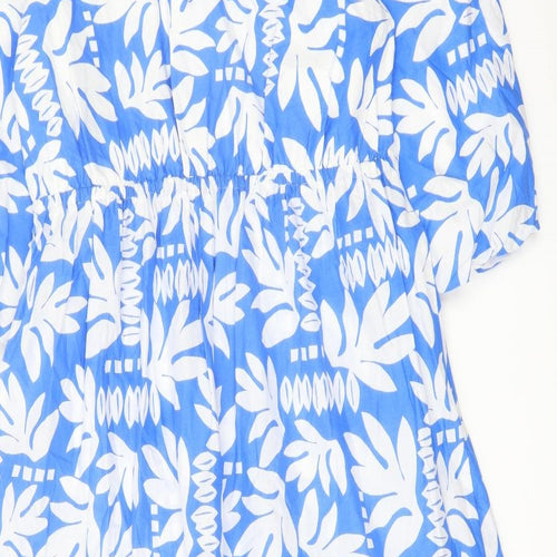 Marks and Spencer Womens Blue Geometric Cotton A-Line Size 12 Round Neck Tie