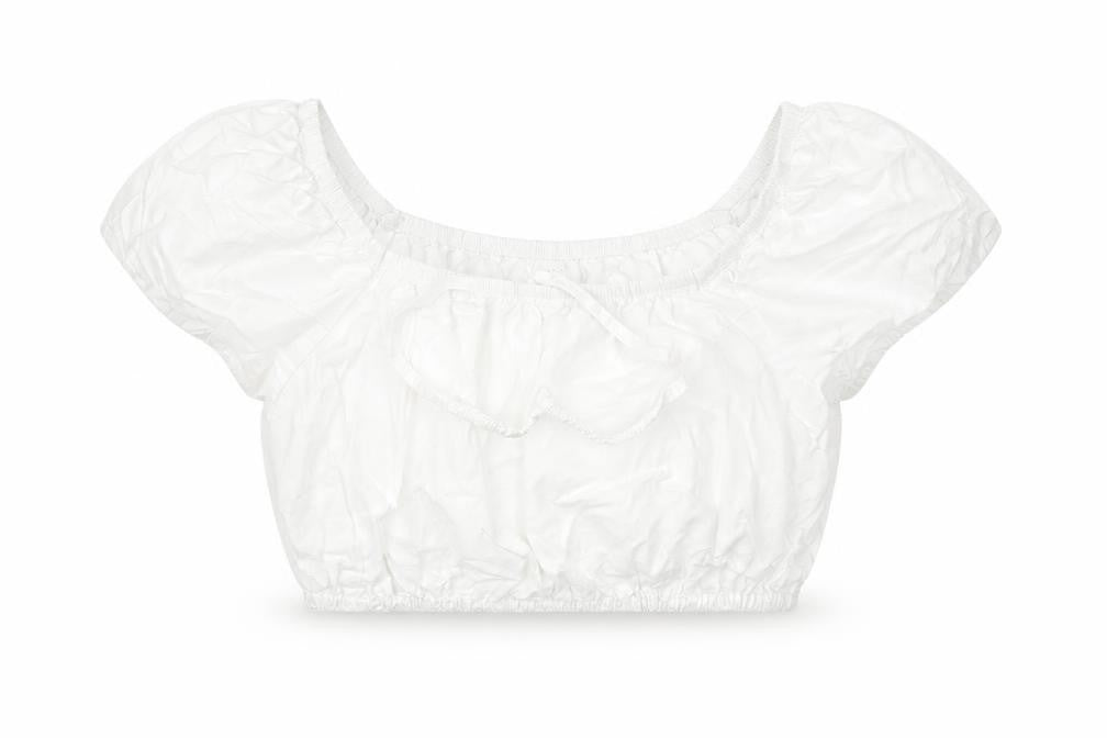 Zraa Girls White Cotton Cropped Blouse Size 11-12 Years Square Neck Pullover