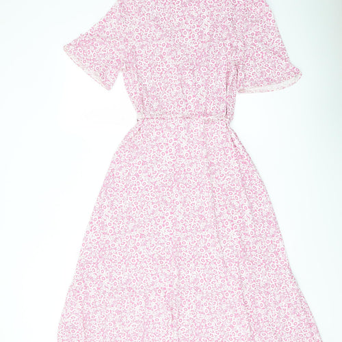 Marks and Spencer Womens Pink Floral Viscose A-Line Size 10 V-Neck Pullover