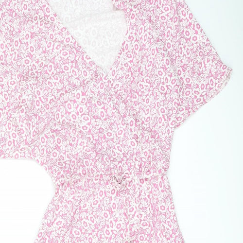 Marks and Spencer Womens Pink Floral Viscose A-Line Size 10 V-Neck Pullover