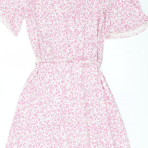 Marks and Spencer Womens Pink Floral Viscose A-Line Size 10 V-Neck Pullover
