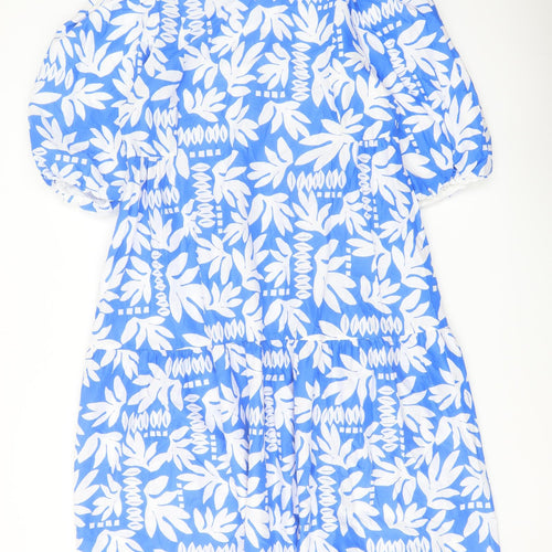 Marks and Spencer Womens Blue Geometric Cotton A-Line Size 16 Round Neck Tie