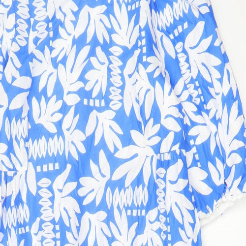 Marks and Spencer Womens Blue Geometric Cotton A-Line Size 16 Round Neck Tie