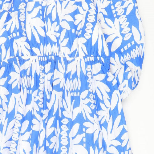 Marks and Spencer Womens Blue Geometric Cotton A-Line Size 16 Round Neck Tie