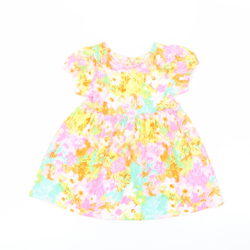 Dunnes Stores Girls Multicoloured Geometric Polyester A-Line Size 6-9 Months Round Neck Button